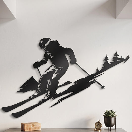 Skier Metal Wall Art – laser-cut steel wall decor