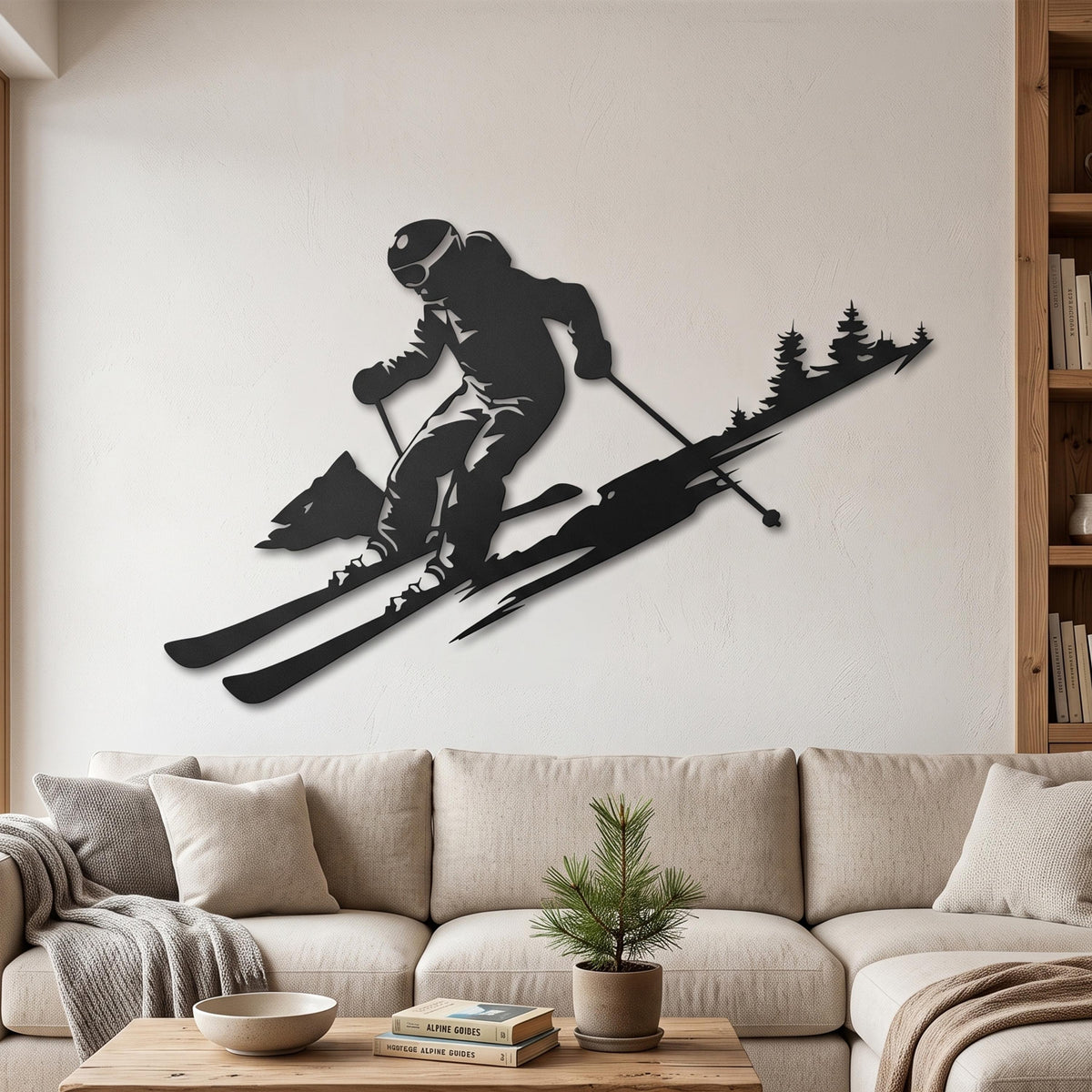 Skier Metal Wall Art hanging hardware and mounting detail