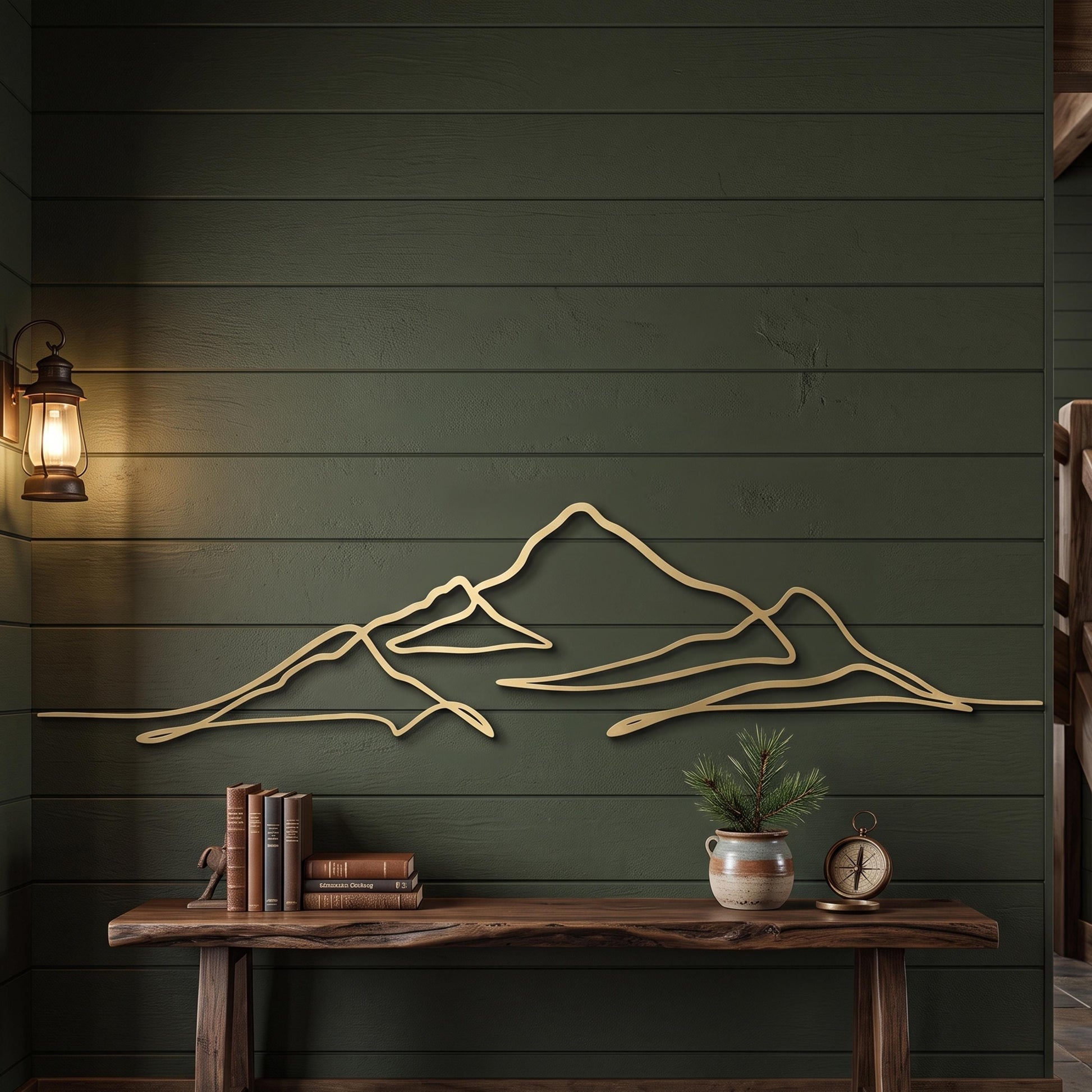 Mountain Range Metal Wall Art in a modern hallway