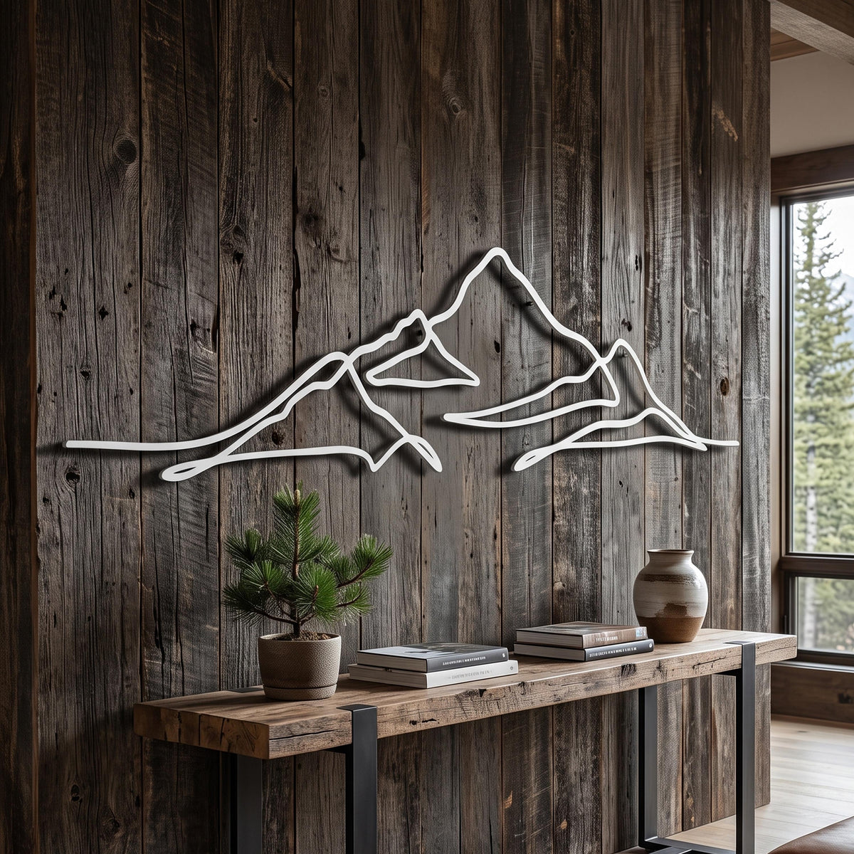 Mountain Range Metal Wall Art shown on a living room wall