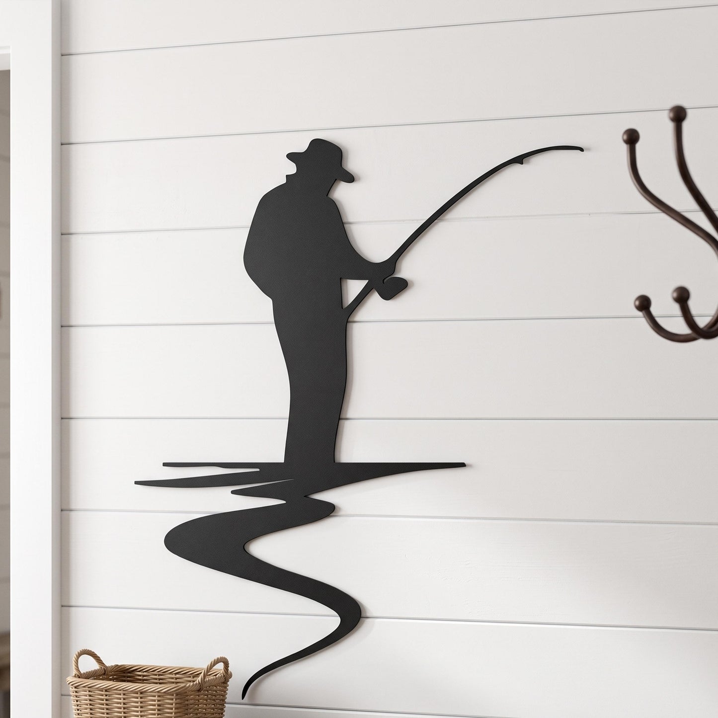 Fisherman Metal Wall Art close-up of the powder-coated finish