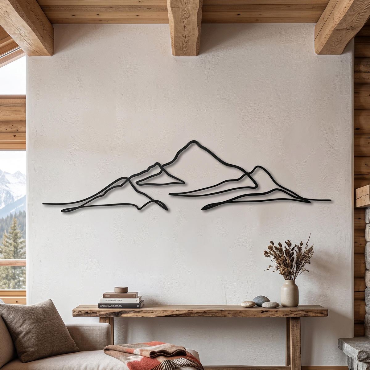 Mountain Range Metal Wall Art size guide with dimensions in cm and inches