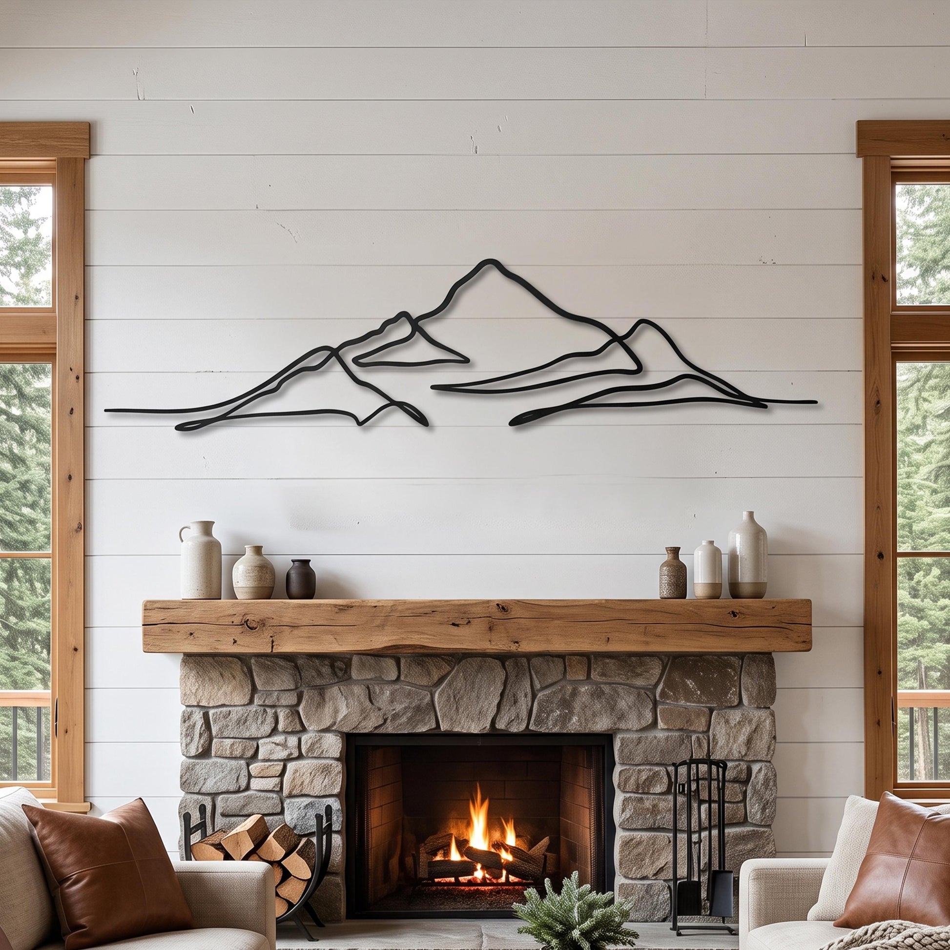 Mountain Range Metal Wall Art – laser-cut steel wall decor