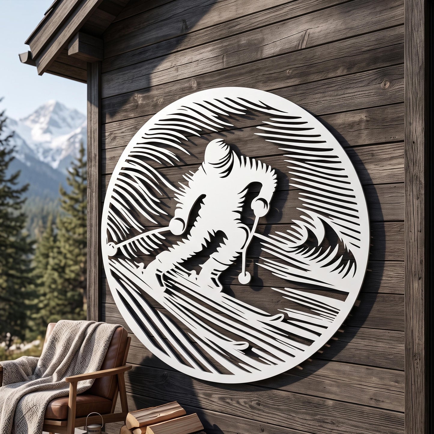 Round Skier Metal Wall Art bedroom interior styling