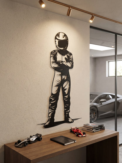 Racing Driver Metal Wall Art, Motorsport Pilot Decor, F1 Gift for Man Cave, Garage